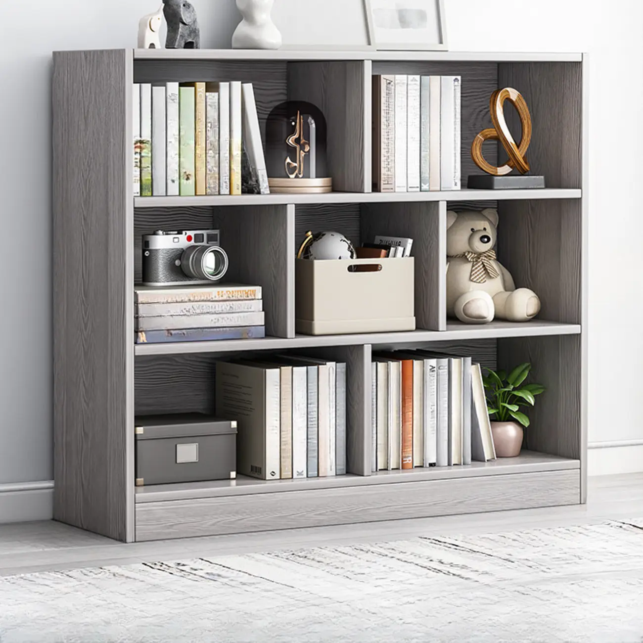Simple Natural Finish Modular Vertical Wood Bookcase