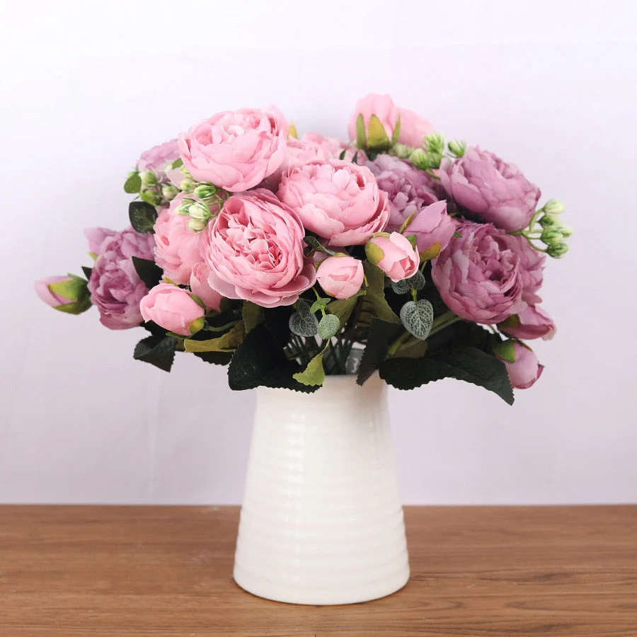 HULIANFU 2026  30cm Rose Pink Silk Bouquet Peony Artificial Flowers 5 Big Heads 4 Small Bud Bride Wedding Home Decoration Fake Flowers Faux - Deanwangkt