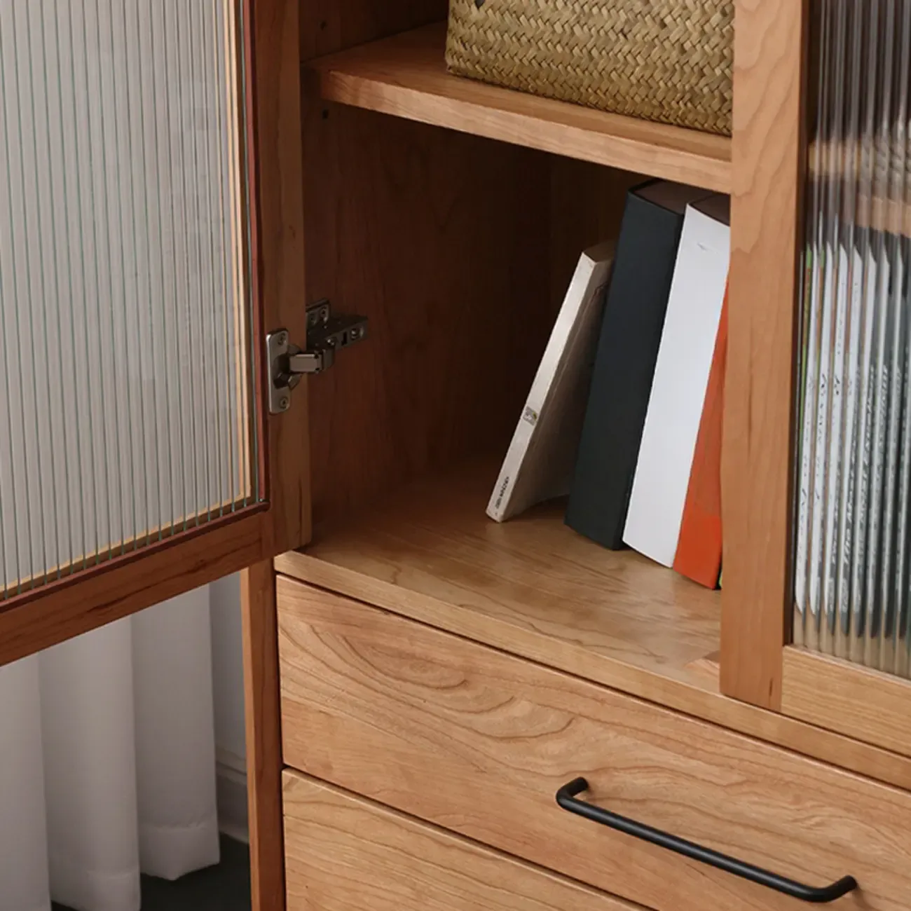 Narrow Modern Natural Wood 2-Drawer Bookcase