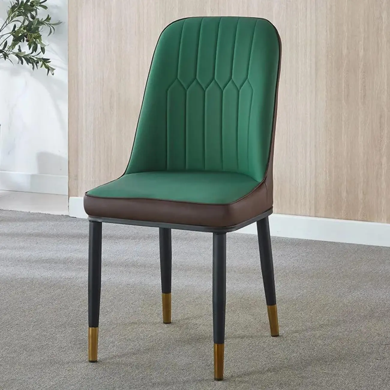 Modern Leather Upholstered Dining Chair with High Back