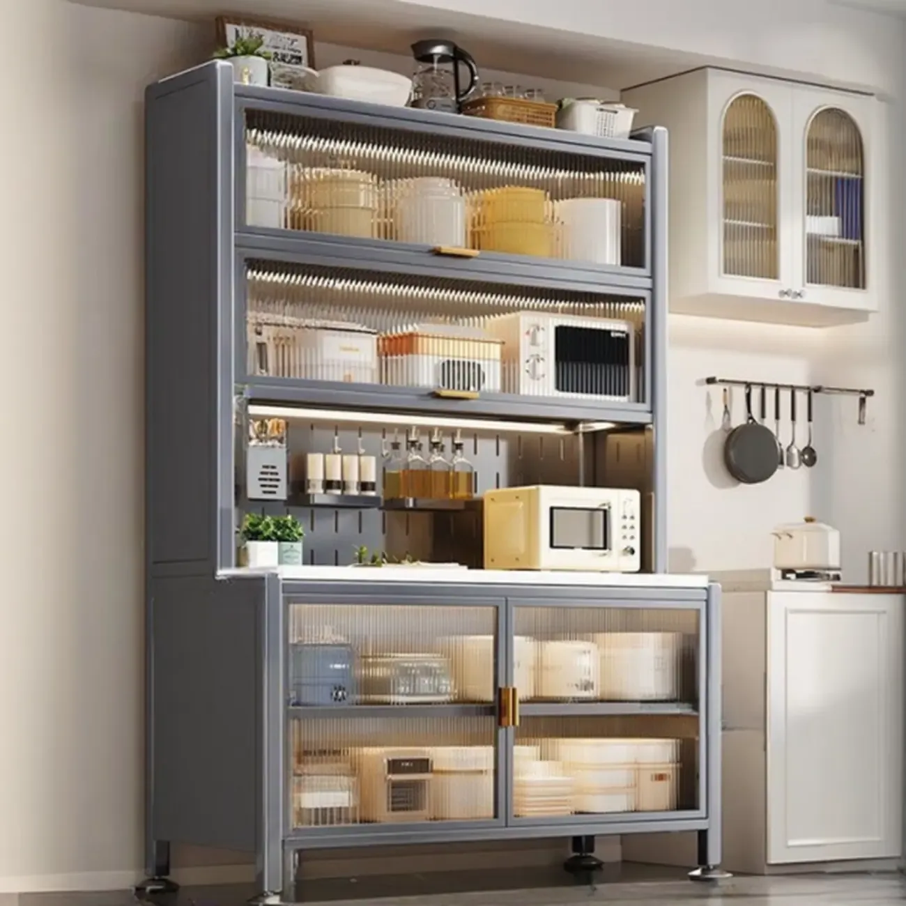 Modern Metal Buffet with Stone Countertop Narrow Design