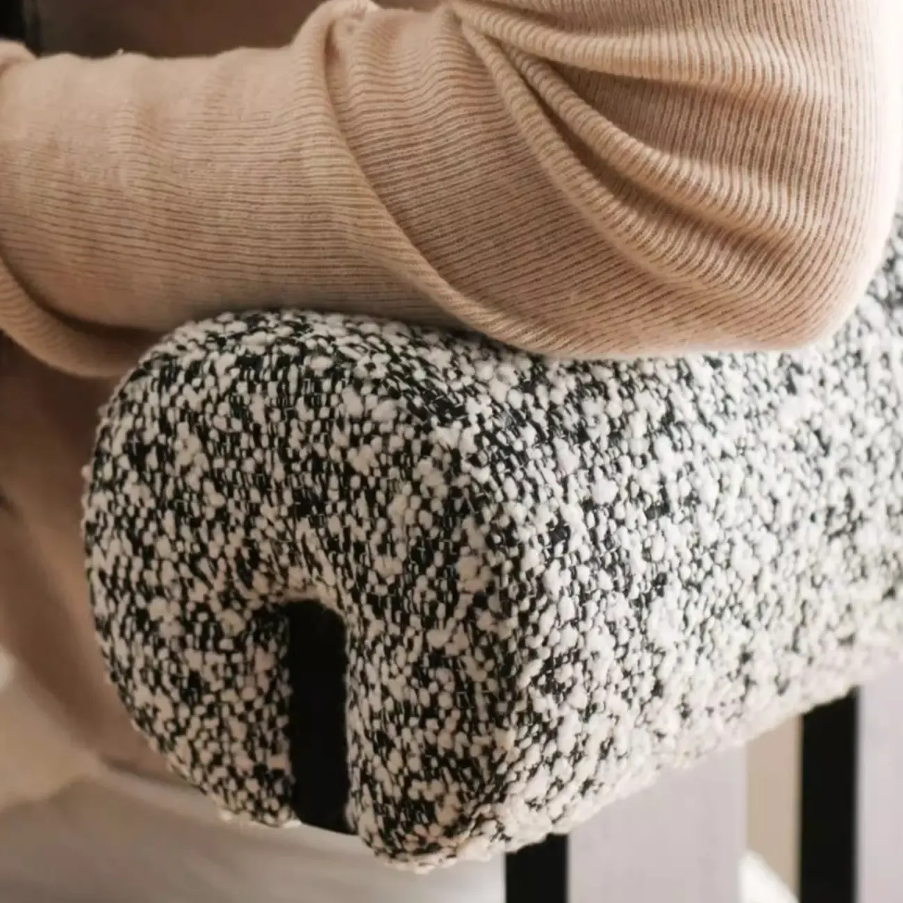 Mid-Century Modern Boucle Wood Counter Bar Stool