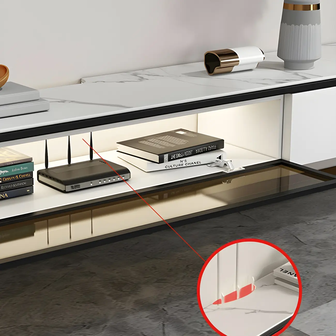 63 White Stone Top Floating TV Stand with LED Lights