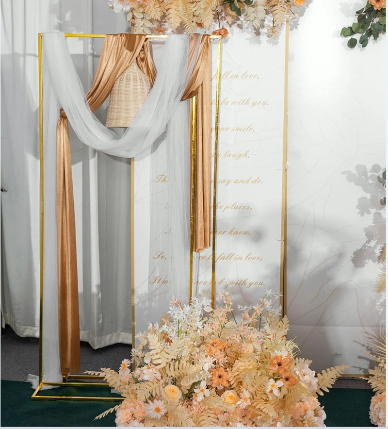 HULIANFU Wedding Arch Square Backdrop balloon Stand Background Shiny Metal Gold Plating Outdoor Artificial Flower Door Shelf Frame - Deanwangkt