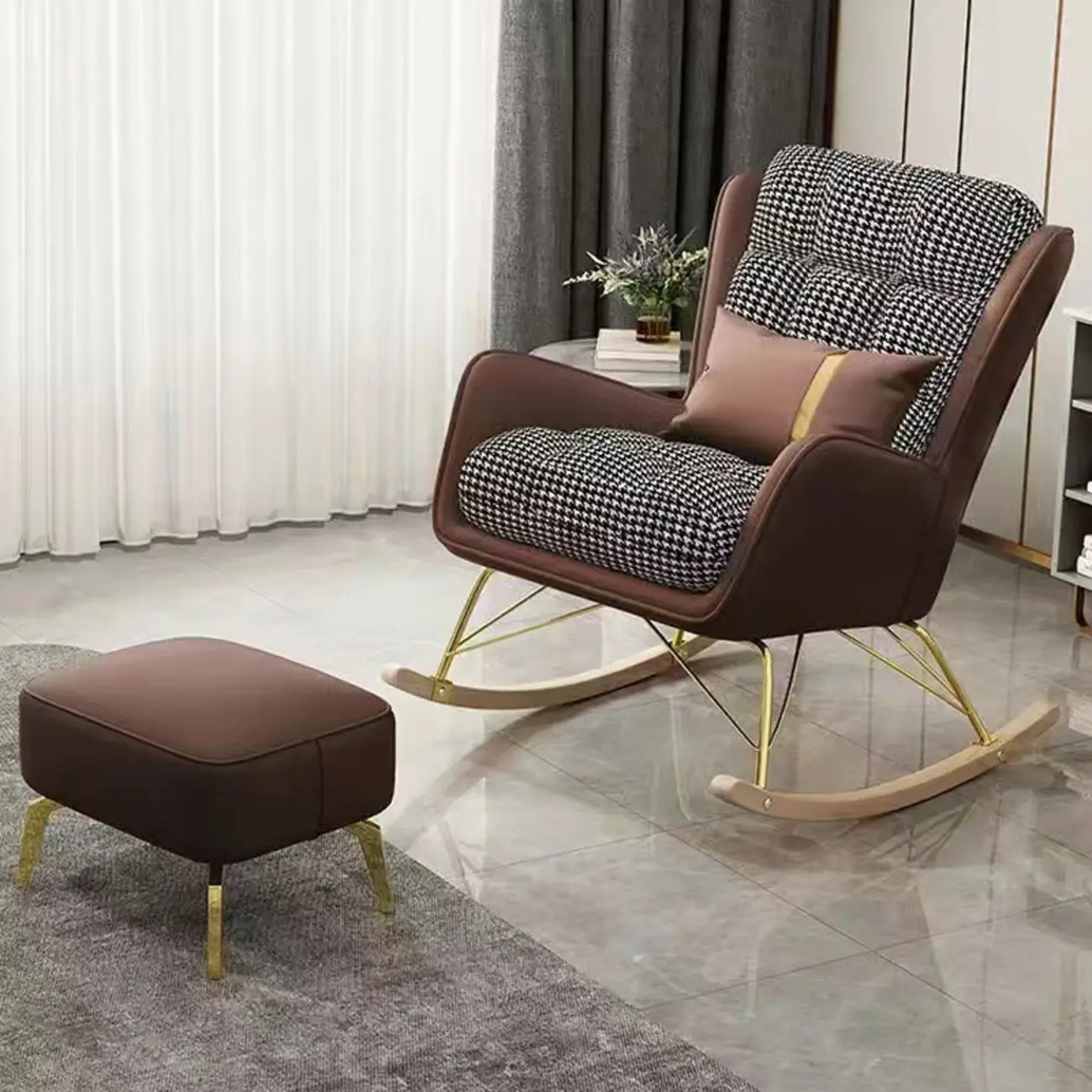 Modern Upholstered Rocking Chair with Optional Ottoman