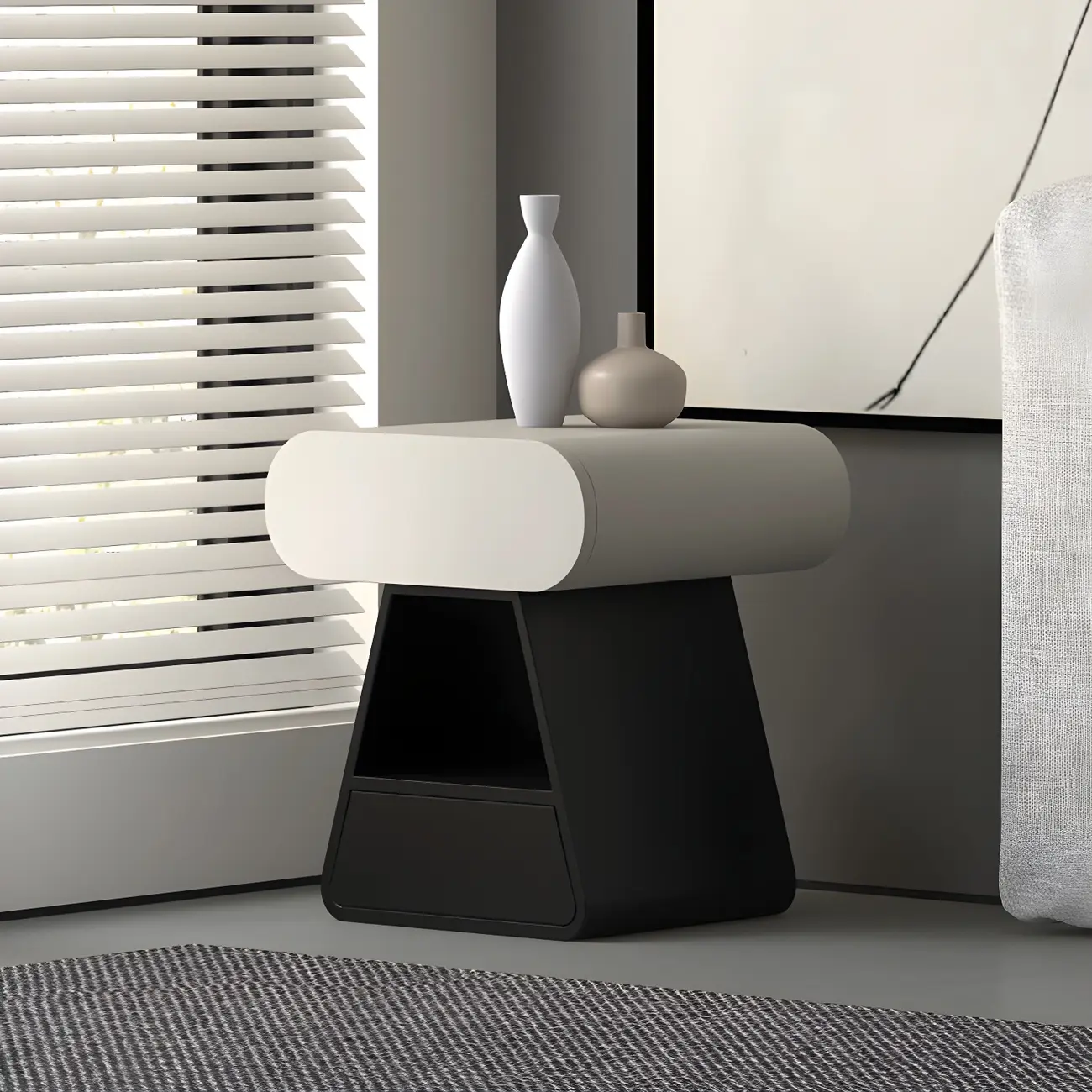 Simple Rectangular Wood Black-White 2 Drawer Nightstand