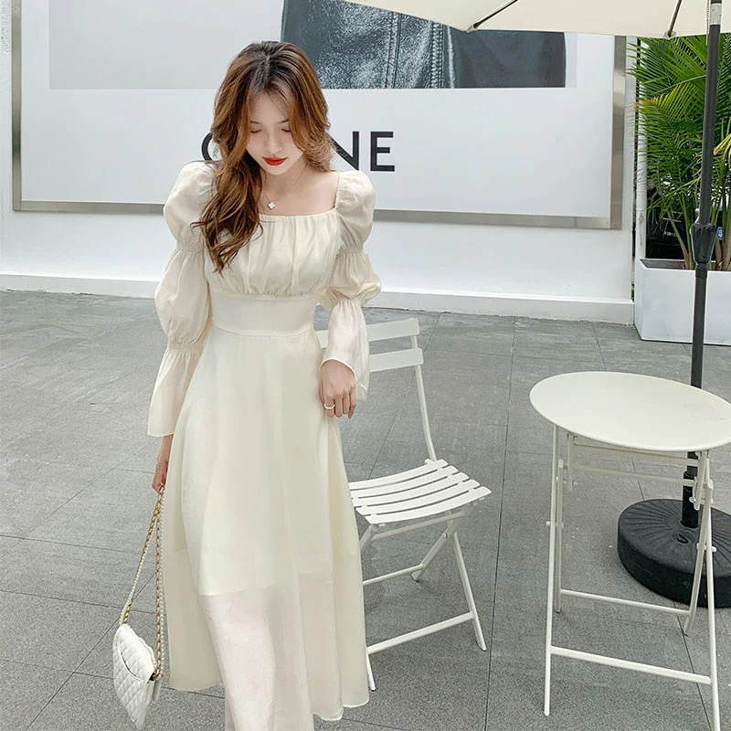 Hulianfu Backless Sexy Vintage Fairy Dress Women Sweet Elegant Princess Evening Party Dresses Female Casual Korean Long Sleeve Chic Dress - Deanwangkt