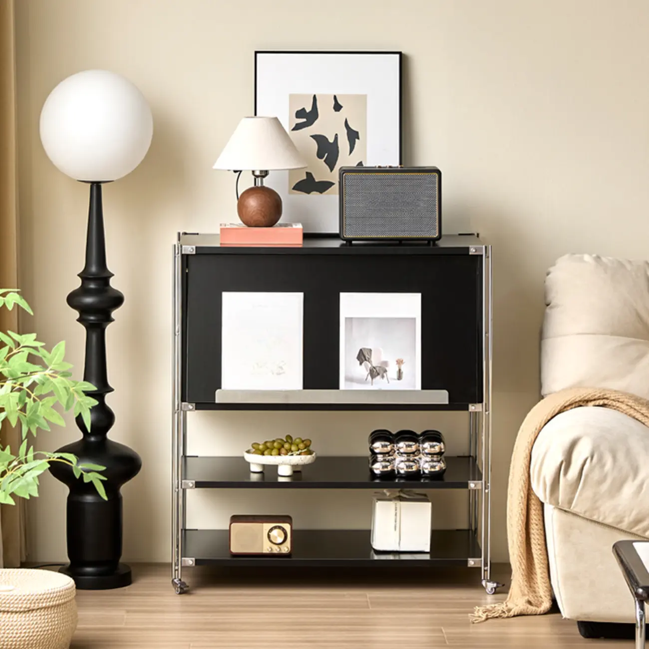 Compact Wood Steel Frame 3-Tier Bookcase in Black