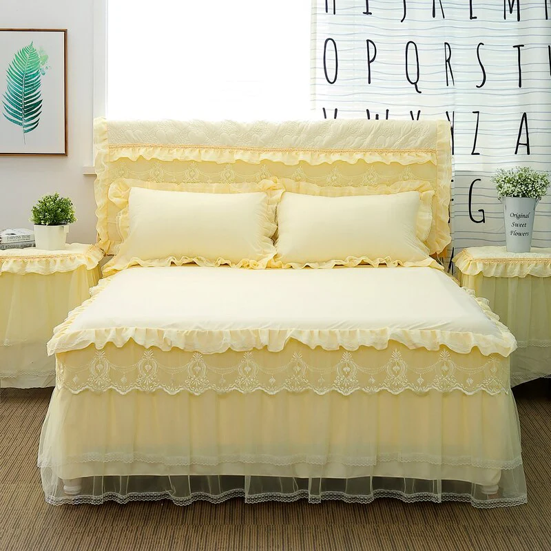 HULIANFU  1 Piece Lace Bed Skirt +2pieces Pillowcases bedding set Princess Bedding Bedspreads sheet Bed For Girl bed Cover King/Queen size - Deanwangkt