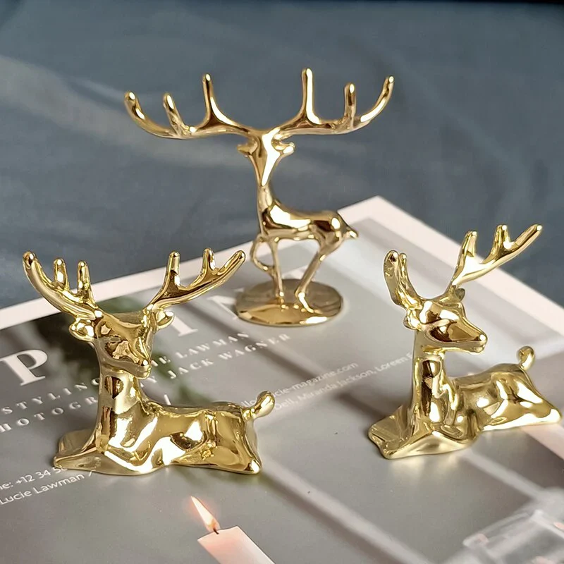 HULIANFU Nordic Style Mini Light Luxury Imitation Copper Elk Ornaments  Deer Sculpture Gold plated zinc alloy deer ornaments decoration - Deanwangkt