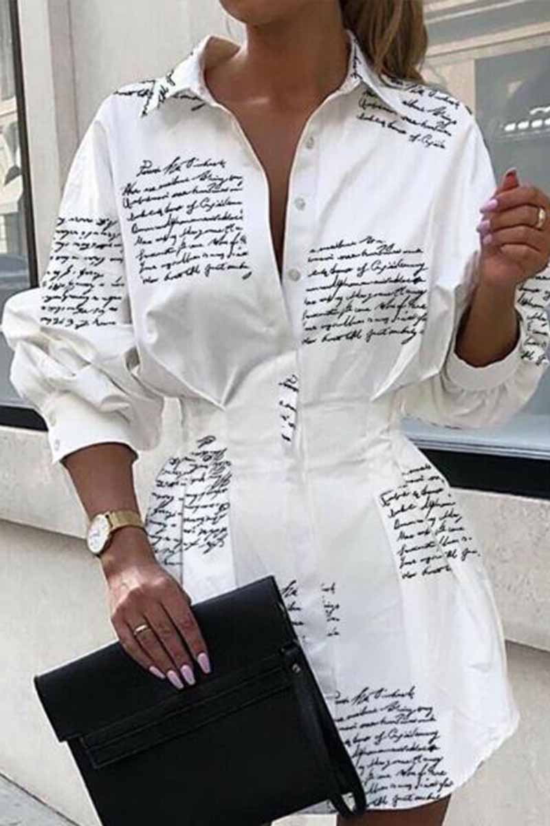 hulianfu hulianfu Slim Waist Letter Print Long Sleeve Dress - Deanwangkt
