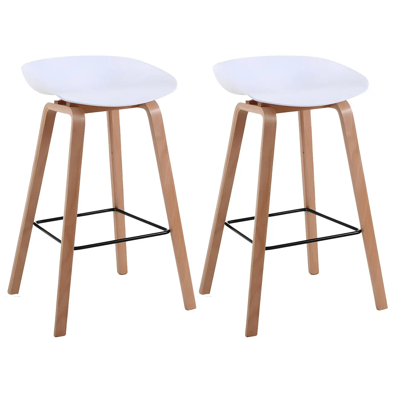 Mid-Century Modern Plastic Bar Stool with Wood Legs