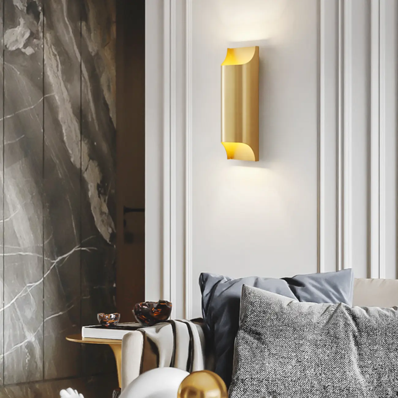 2-Light Copper LED Wall Lamp in Gold/Black Finish