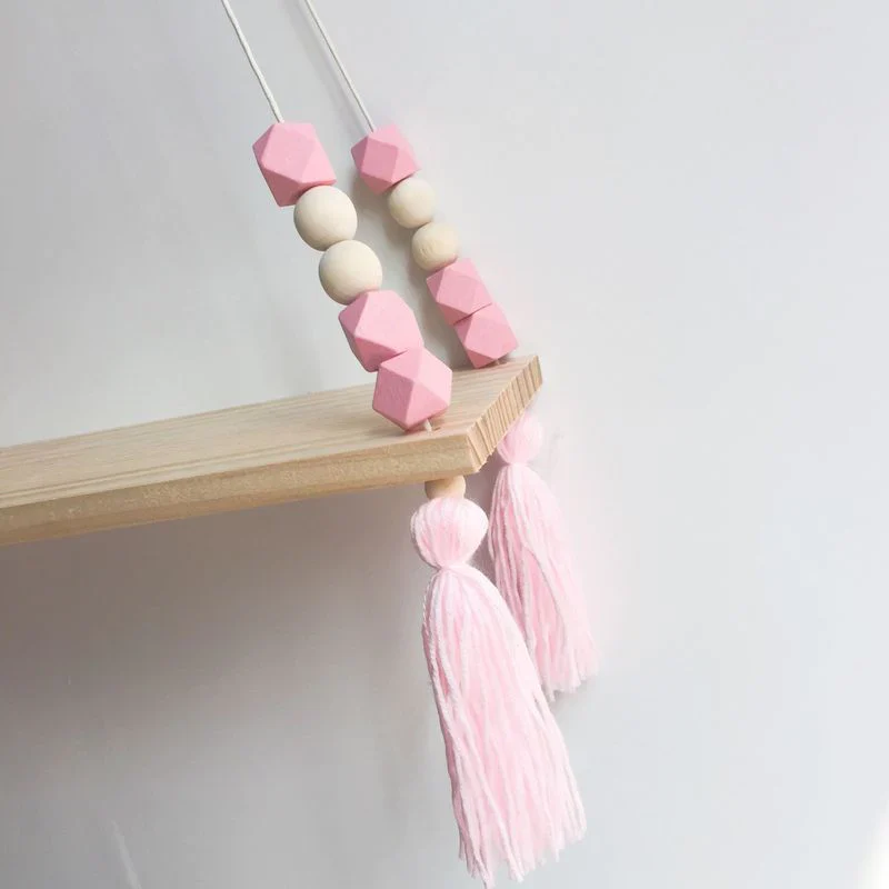 HULIANFU Nordic Nursery & Kids Decor Tassels Storage Shelf Rack Wall Hanging Wood Toys Model Baby Kid Room Furnish Artic Home Decoration - Deanwangkt