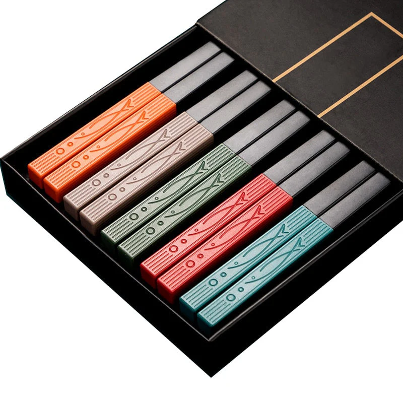 HULIANFU JANKNG 5 Pair Japanese Chopsticks Alloy Non-Slip Sushi Chop Sticks Set Chinese Gift Reusable Chopsticks Tableware Gift Kitchen - Deanwangkt