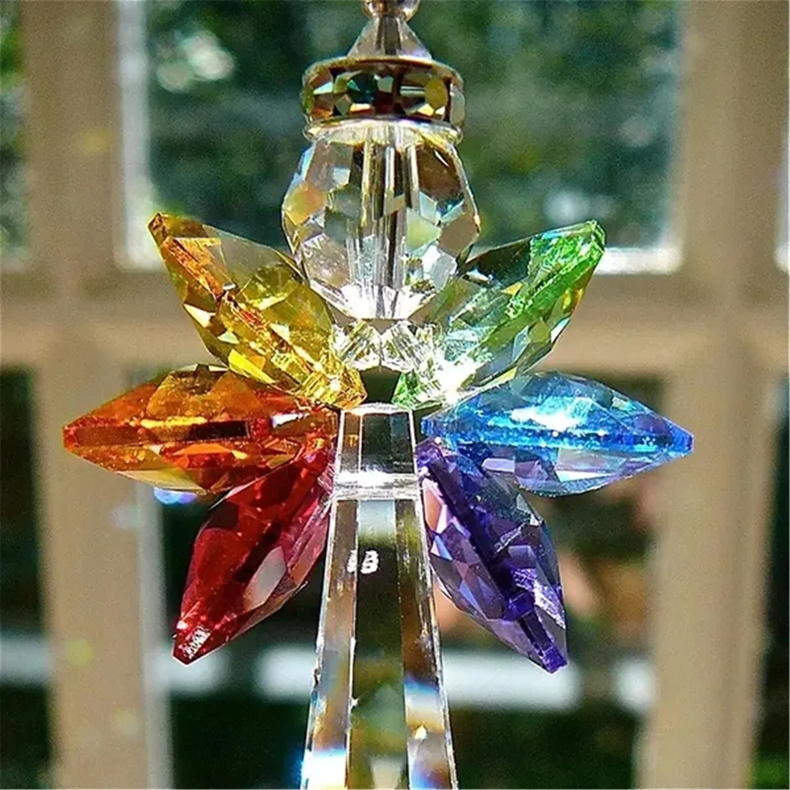 HULIANFU Modern Rainbow Crystal Angel Chakra Suncatcher Charm Window Door Wind Chimes Living Room Hanging Decorations Car Pendant - Deanwangkt
