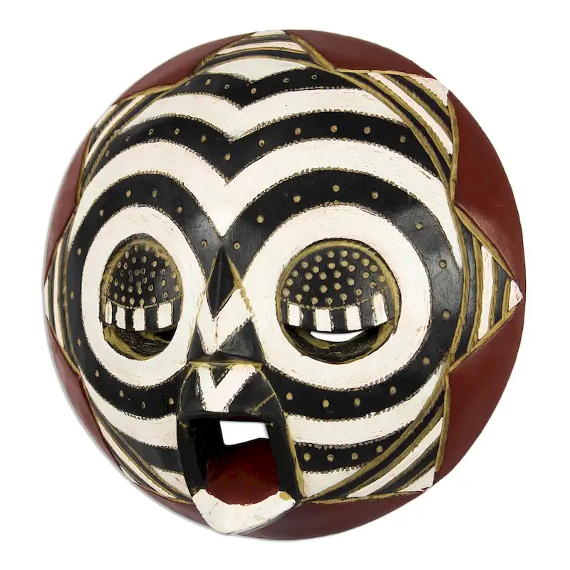 Novica Handmade Round Zebra African Wood Mask