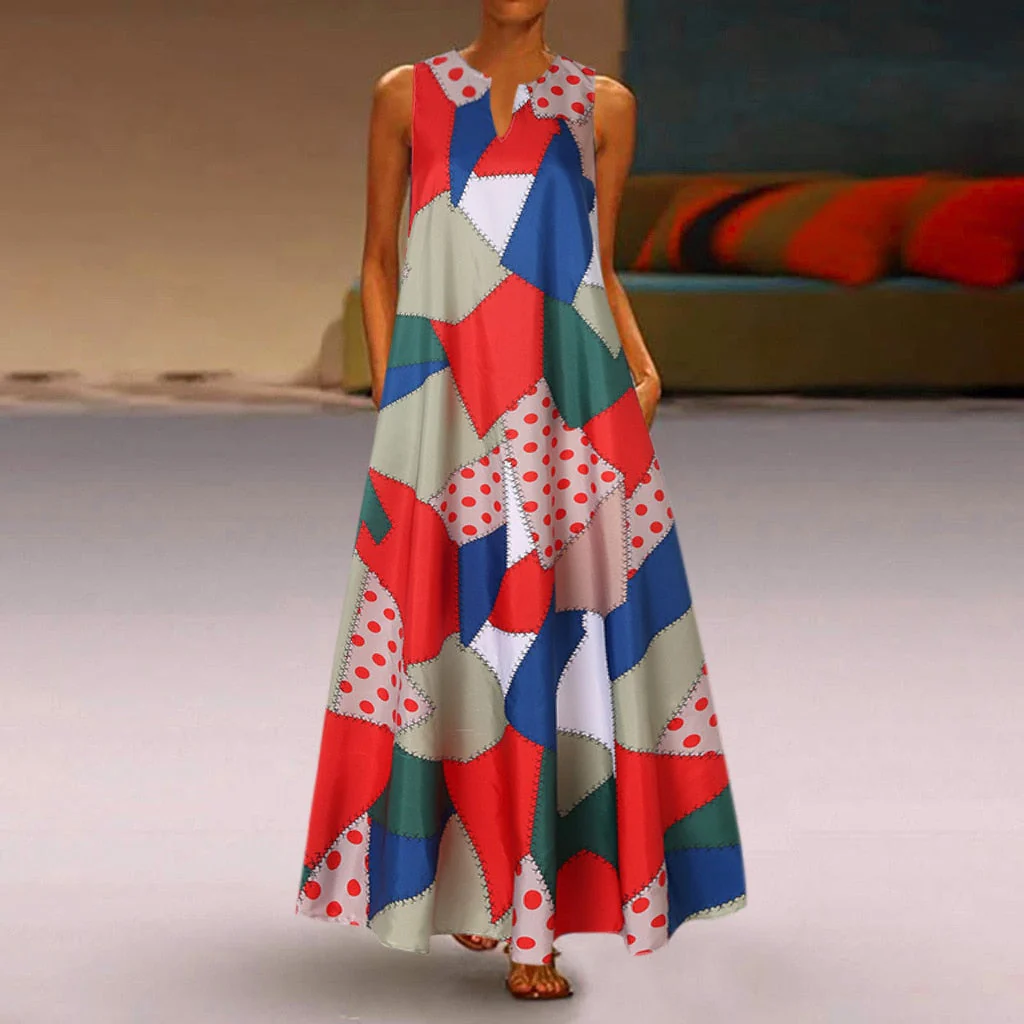 Floral Print Boho Casual Long Dress Summer Clothes For Women V-neck Sexy Off Shoulder Ladies Dresses Plus Size Maxi Dress - Deanwangkt