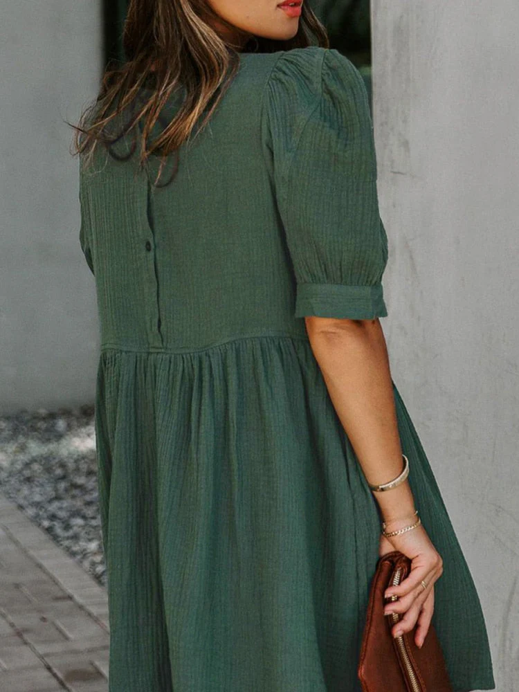 Hulianfu Summer Short-sleeved Dress Fashion New Loose Puff Sleeves Oversize Breasted Solid Color Dress Dresses Women - Deanwangkt