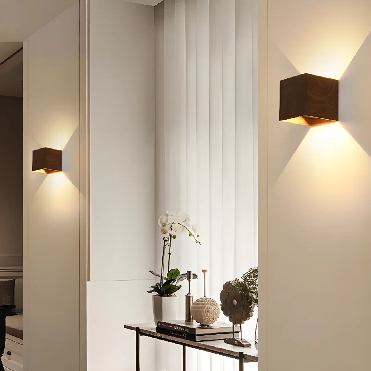 Walnut Geometric 2-Light LED Wall Sconce with Up & Down