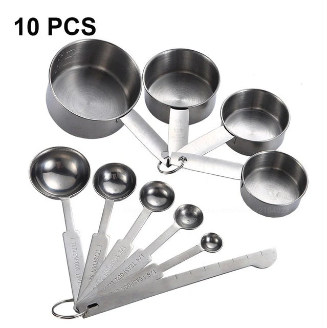 HULIANFU UPORS 8/10Pcs Stainless Steel Measuring Cups and Spoons Set Deluxe Premium Stackable Tablespoons Home Tools Kitchen Accessories - Deanwangkt