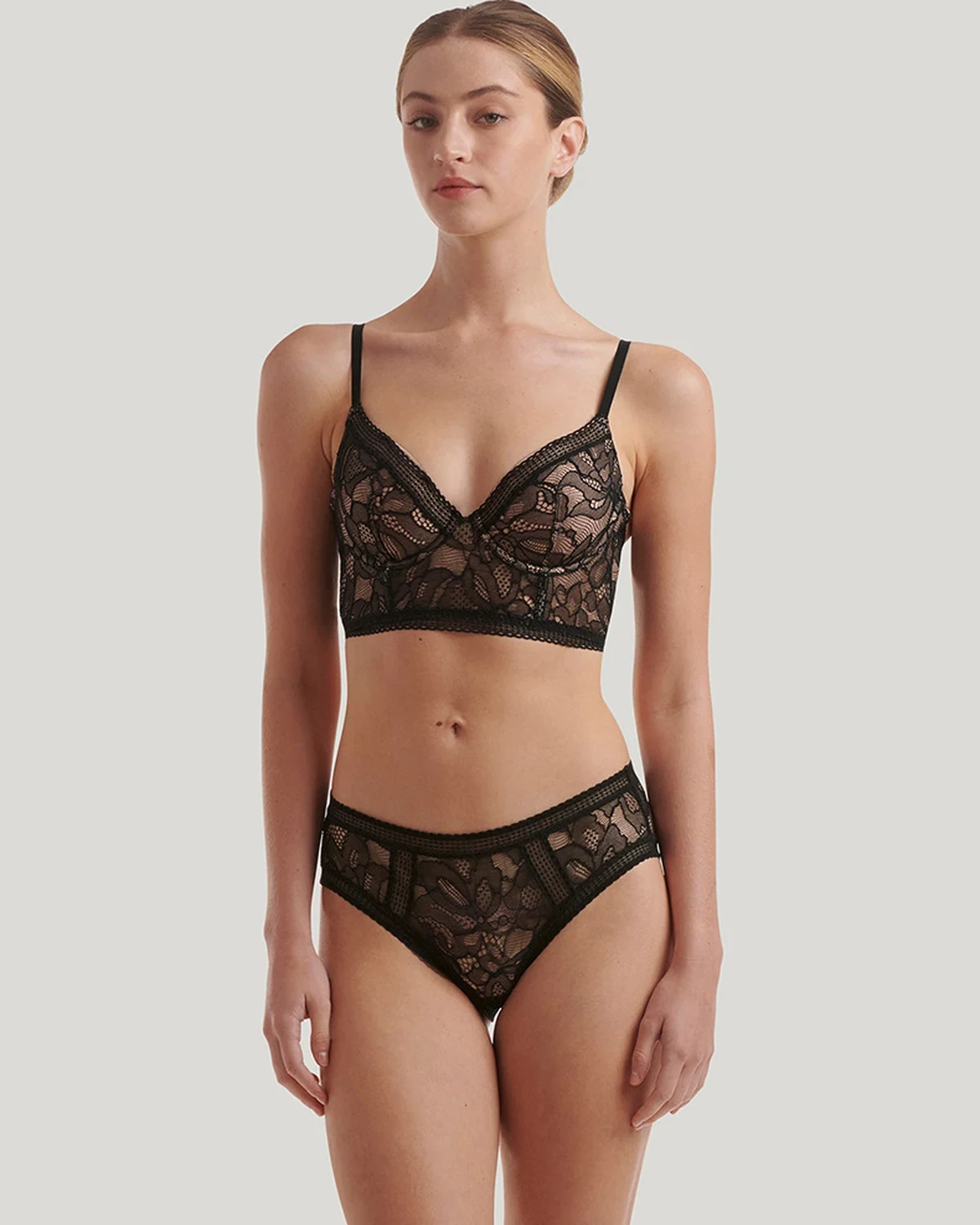 fuller-bust sexy rose lace bra and panty set for women, soft-underwire camisole-style thin push-up lingerie