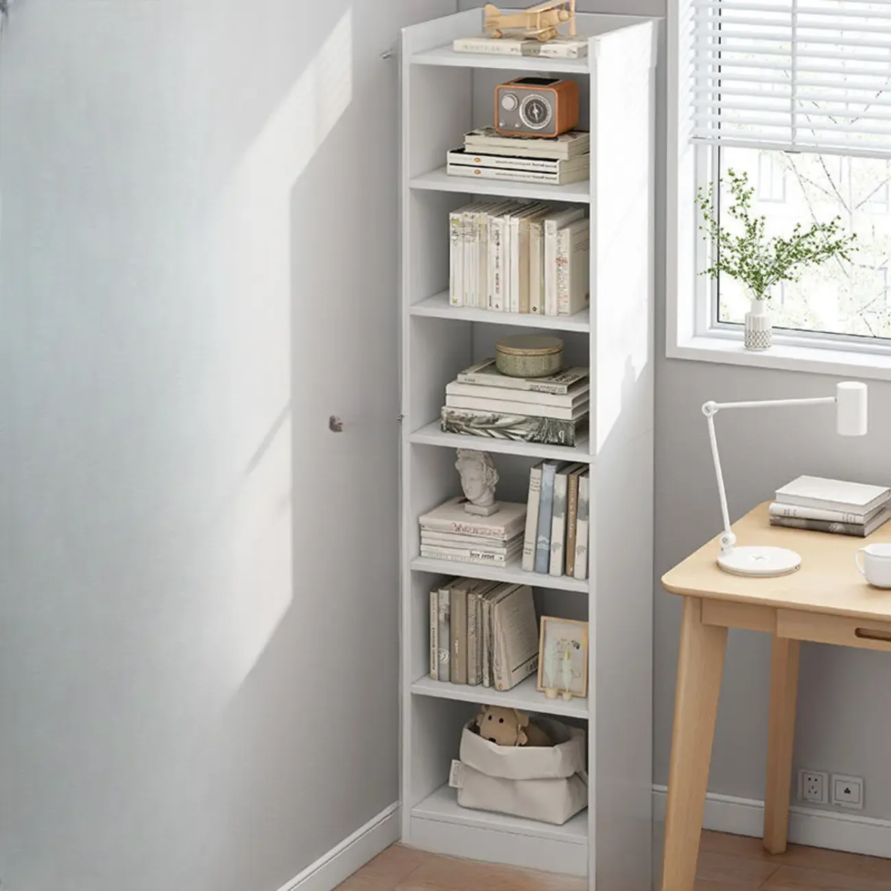 Scandinavian Oak Rectangle 5-Shelf Wood Bookcase