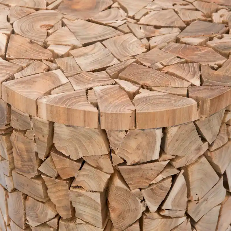 SAFAVIEH Leslie Bali Chips Teak Wood Round Stool - 12 x 12 x 16 - 12Wx12Dx16H