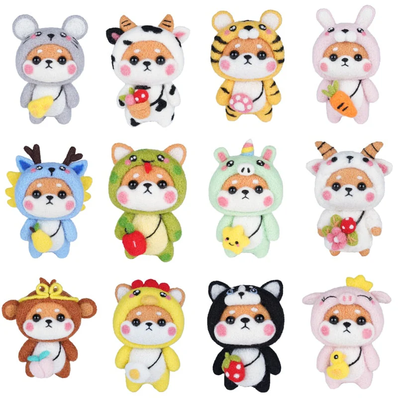 HULIANFU LMDZ Fashion Lovely Wool Felting Fabric Materials Handcraft Needle Felting Kit Doll Twelve zodiac for Needle Material Bag Pack - Deanwangkt