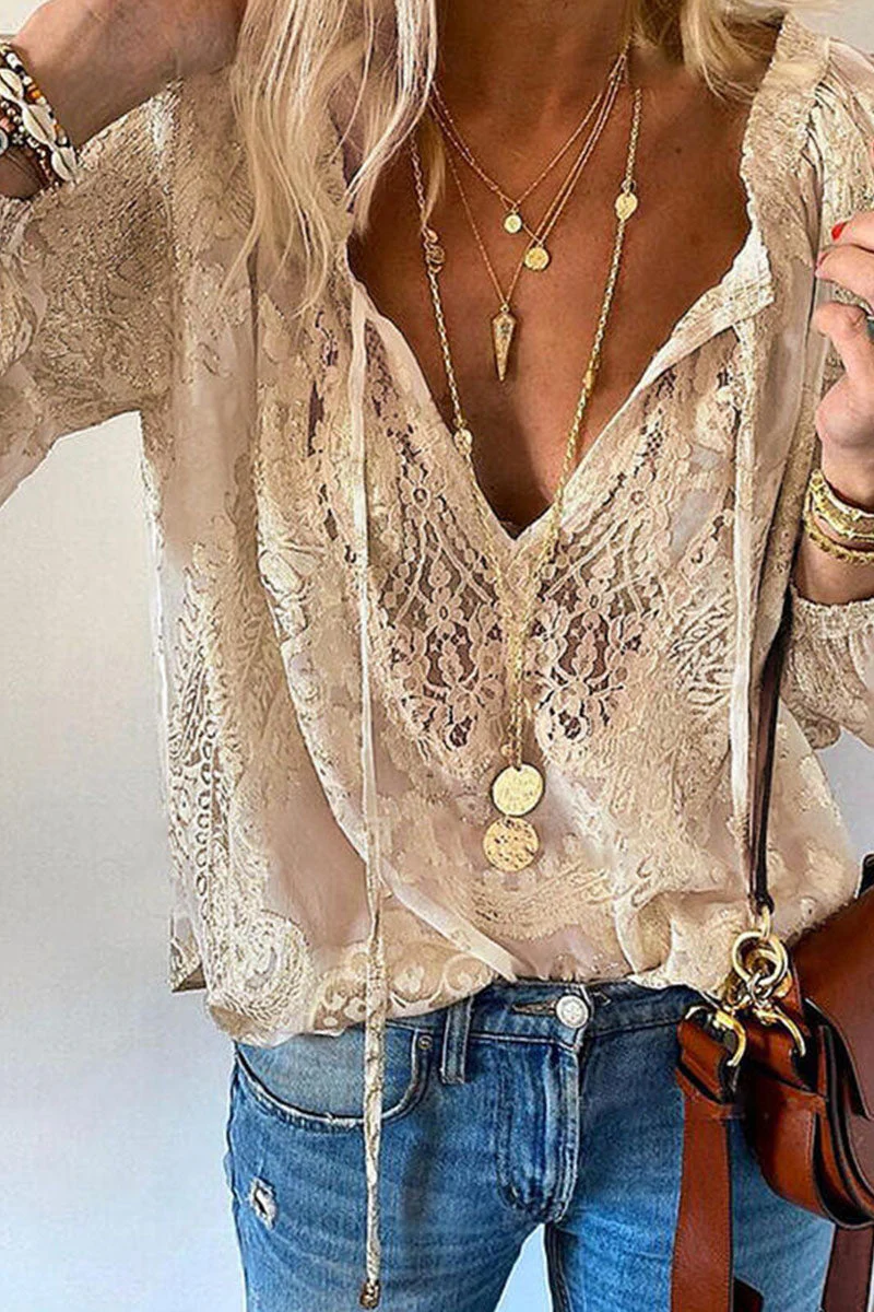 hulianfu Fashion Elegant Solid Patchwork V Neck Blouses(4 Colors) - Deanwangkt