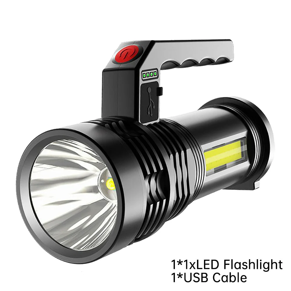 HULIANFU Powerful LED Flashlight USB Rechargeable Handheld Lantern Camping Portable Lamp Built in Battery Lighting COB 4 LED Flashlights - Deanwangkt