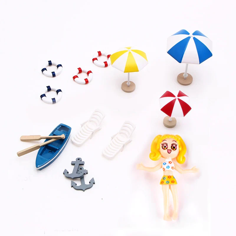 HULIANFU Ocean Beach Style Miniatures Artificial Sunshade Umbella Chair Anchor Micro Landscape For Garden Pastoral DIY Accessories Decor - Deanwangkt