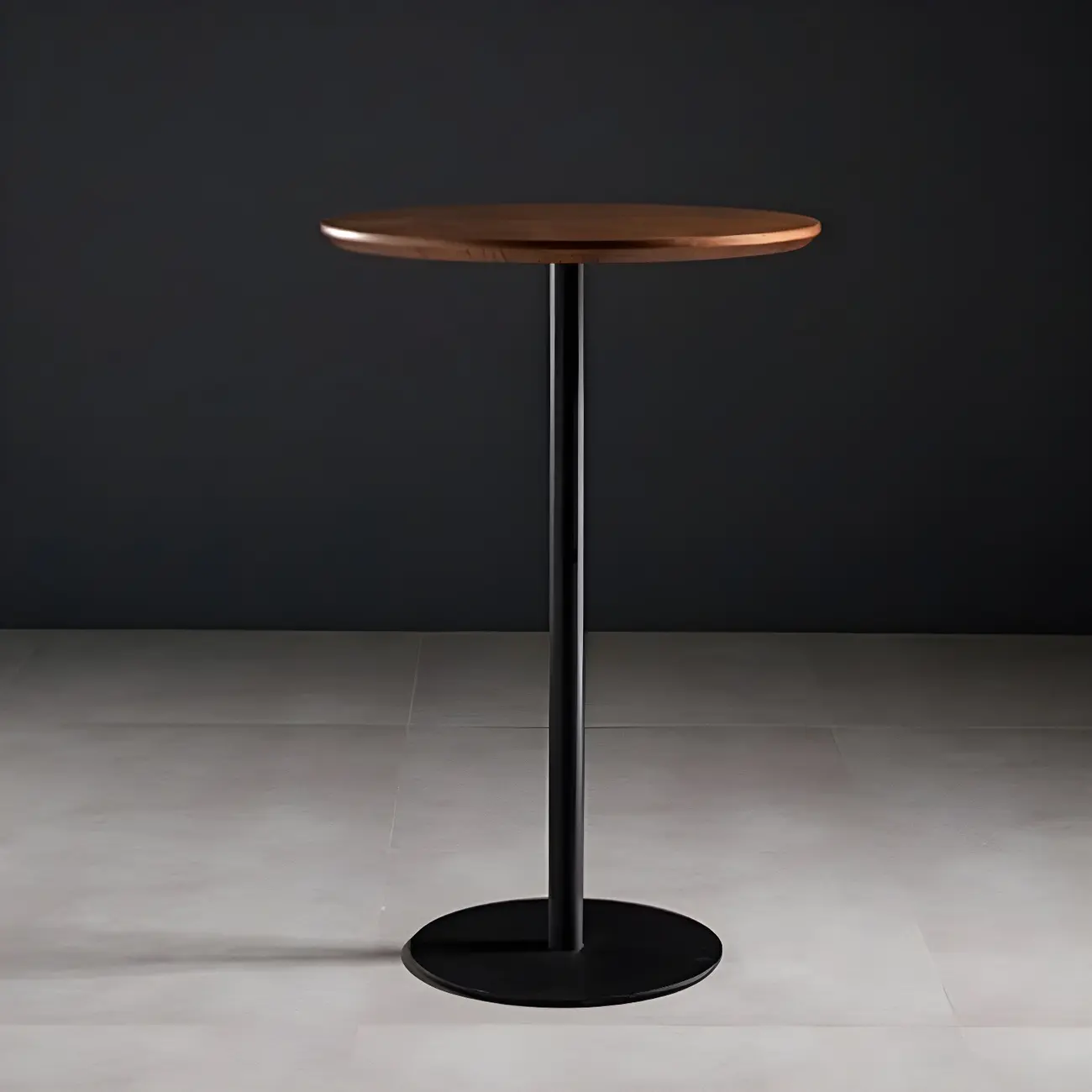 Modern Brown Wood Grain Black Metallic Pedestal Bar Tables