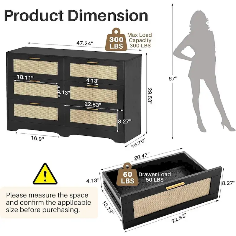 6 Drawers Rattan Dresser