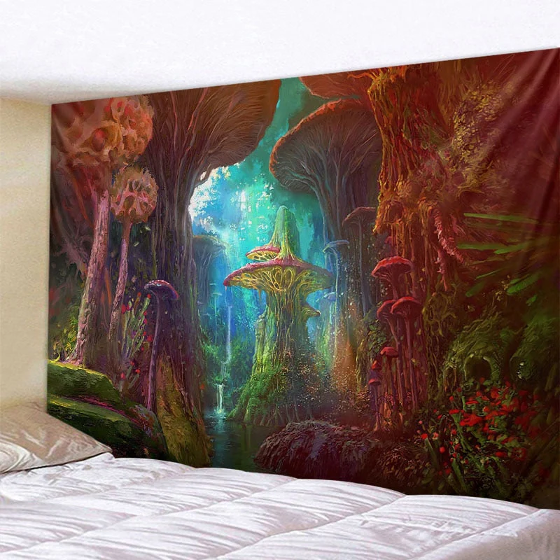 HULIANFU Psychedelic Mushroom 3D Printing Tapestry Hippie Fantasy Colorful Art Tapestry Mandala Bohemian Family Dormitory Wall Decoration - Deanwangkt