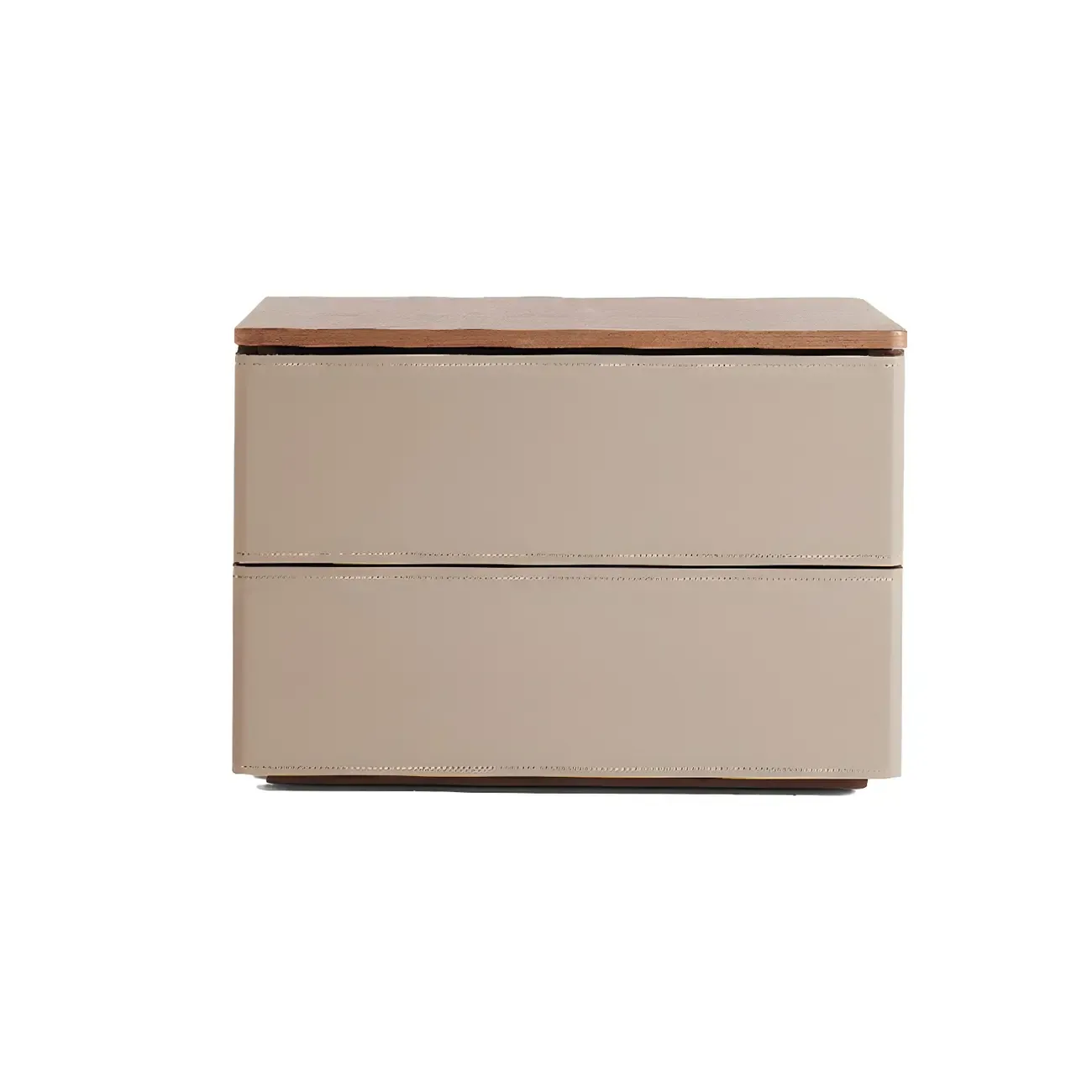 Modern Wood Top Leather Dual-Tone 2 Drawers Nightstand
