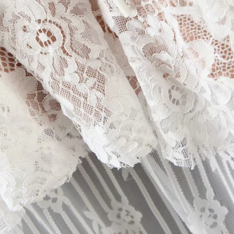 Lace High-low Sexy Summer Dress White Straps Belt Tied Women Dress D-ring Holiday Chic Ladies Party Dresses - Deanwangkt