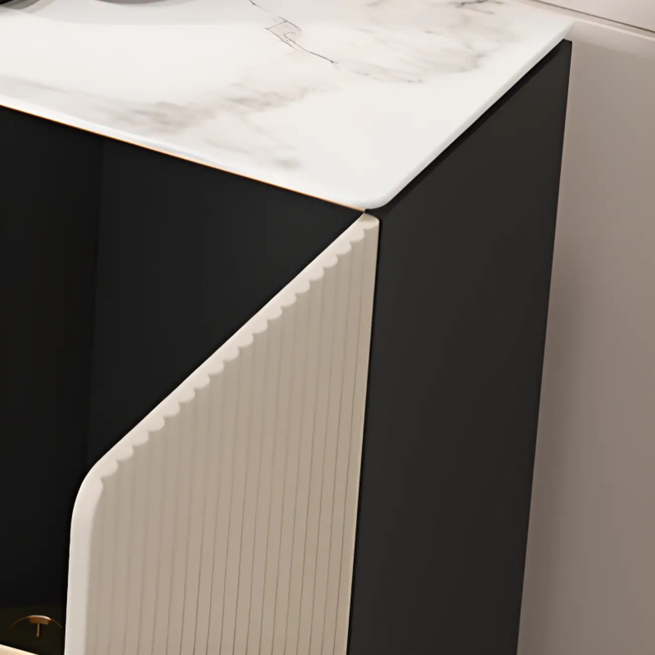 Glam White Sideboard with Stone Top and Drawers