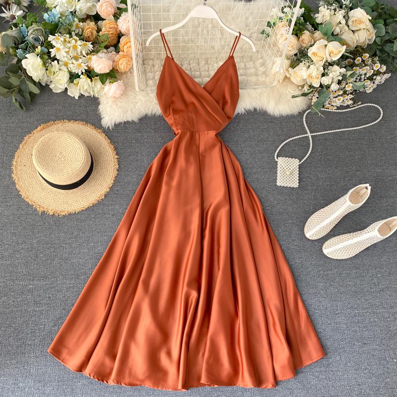 FTLZZ New Summer Women Sexy V Neck High Waist A-line Party Tank Sundress Elegant Bandage Bow Long Dress Vestidos Multicolour - Deanwangkt
