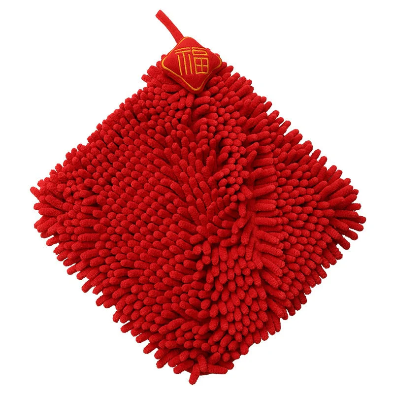 HULIANFU Red Chenille Soft Hand Towel Chinese Style Quick-Dry Absorbent Cartoon Wipe Handkerchief for Home Bathroom Embroidery Towels - Deanwangkt