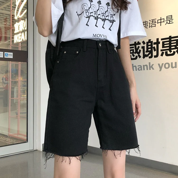 Spring And Summer New Women's Casual Loose Denim Shorts Fashion High Waist Wide Leg Shorts Female Bottoms B01409O - Deanwangkt