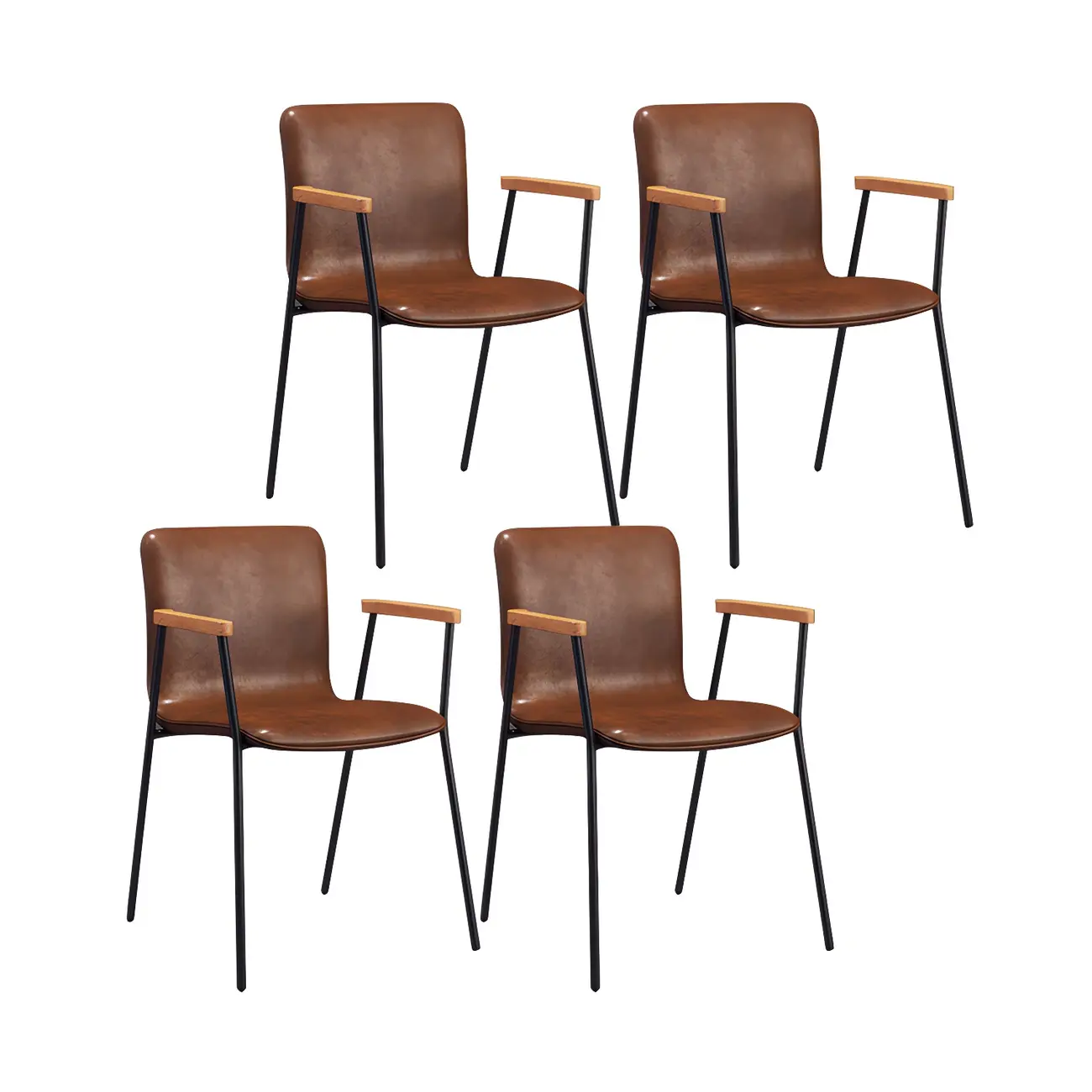 Leather Metal Legs Armrest Backrest Dining Chair