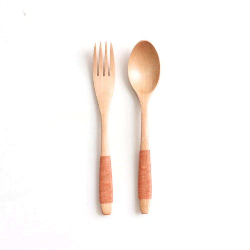 HULIANFU Natural Wooden Spoon & Fork Dinner Kit Rice Soups Utensil Cereal Handmade  Home Tableware Dinnerware Cutlery For Kicthen - Deanwangkt