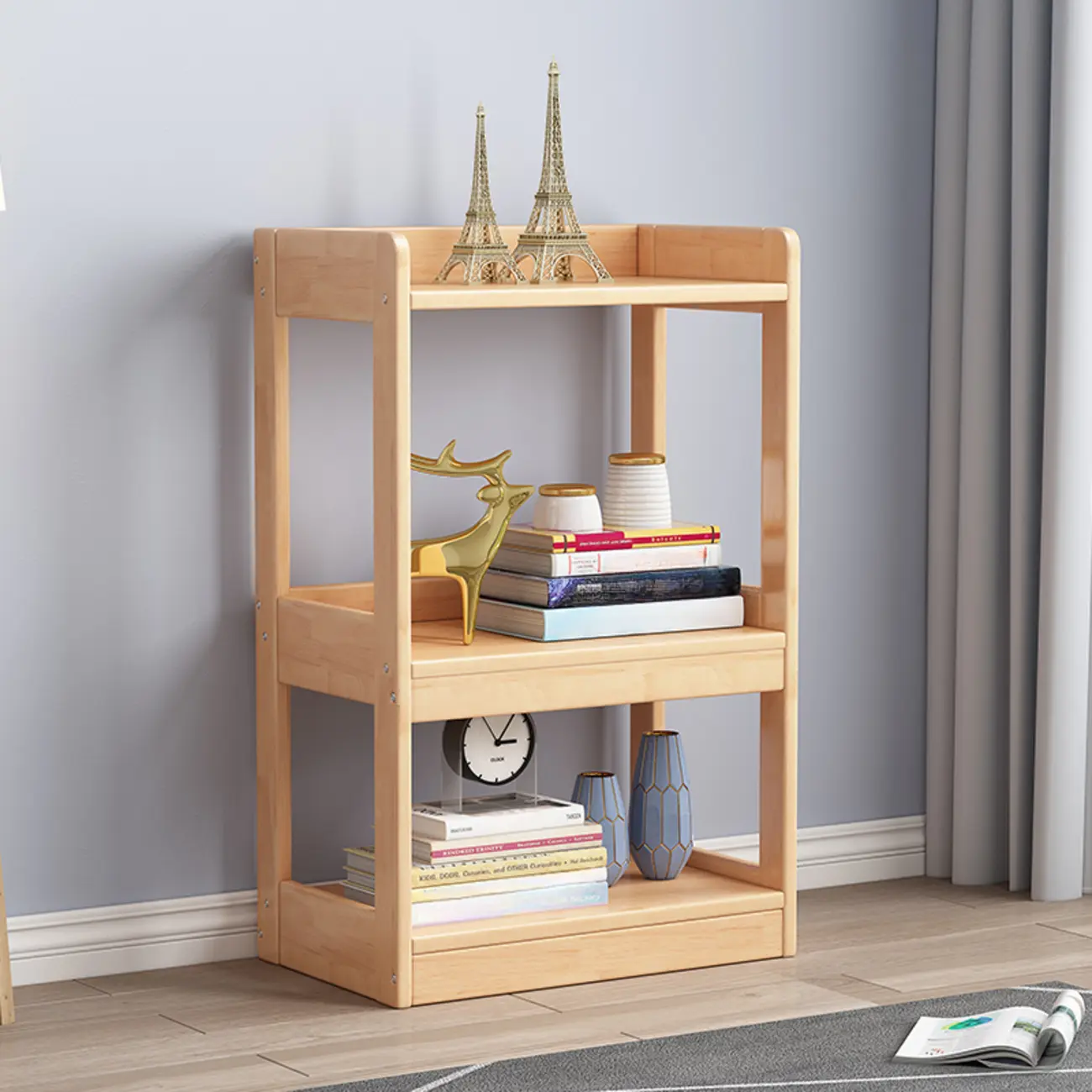 Modern Vertical Rectangle Rubberwood Etagere Bookcase