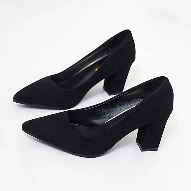 Women's Heels Suede Shoes Sexy Shoes Plus Size Party Outdoor Office Summer High Heel Low Heel Chunky Heel Pointed Toe Elegant Sexy Minimalism Walking Shoes Suede Loafer Solid Colored Black Pink - Deanwangkt