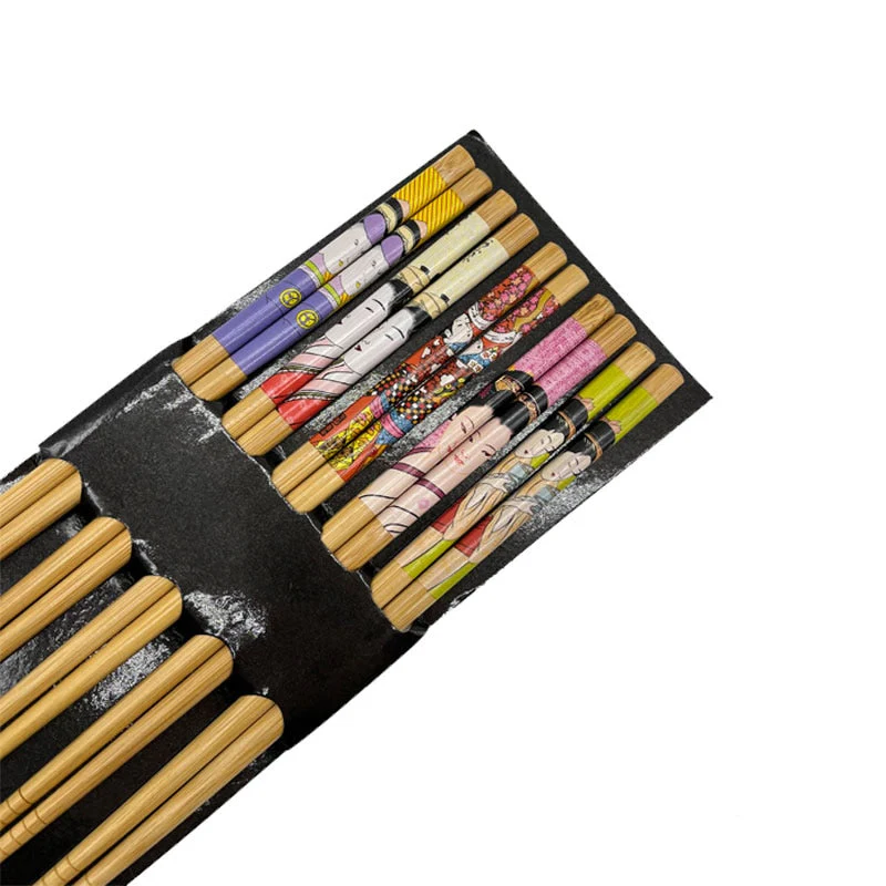 HULIANFU Reusable 5 Pair Set Handmade Bamboo Japanese Natural Wood Chopsticks Sushi Food Cat Flower Multi color Wooden Chop sticks - Deanwangkt