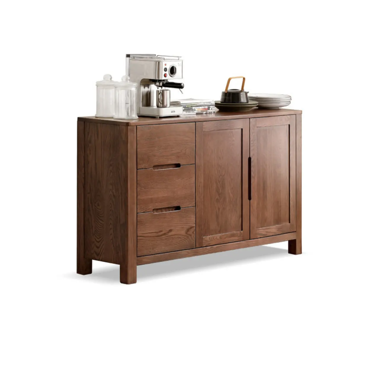 Modern Wood Sideboard with Shelves and Drawers