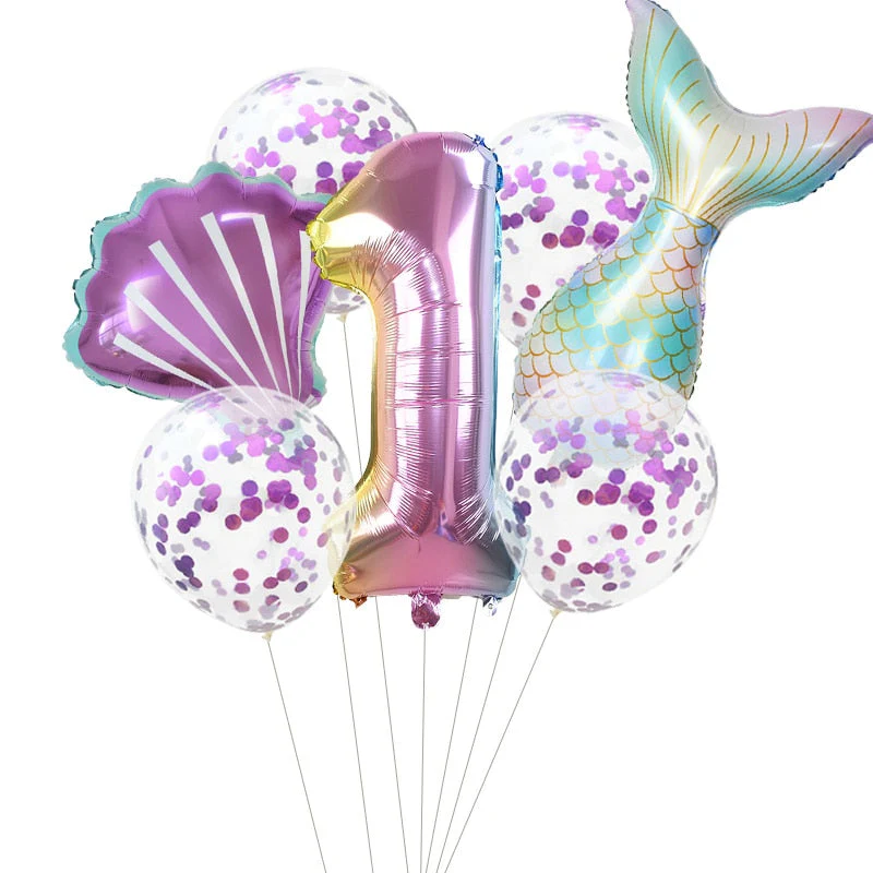 HULIANFU Little Mermaid Party Balloons 32inch Number Foil Balloon Kids Birthday Party Decoration Supplies Baby Shower Decor Helium Globos - Deanwangkt
