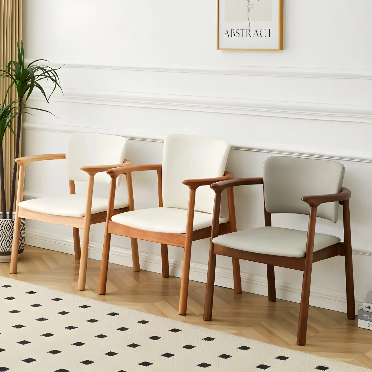 Modern Upholstered Rubberwood Arm Dining Chair Set of 2