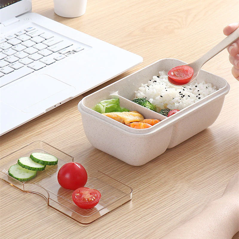 HULIANFU Wheat straw lunch box for kids plastic food storage container snacks box japanese style bento box with tableware soup cup - Deanwangkt